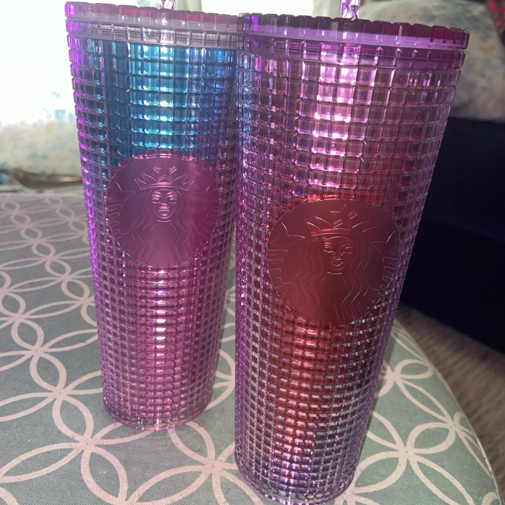 Duo of Starbucks grid cups summer 2021